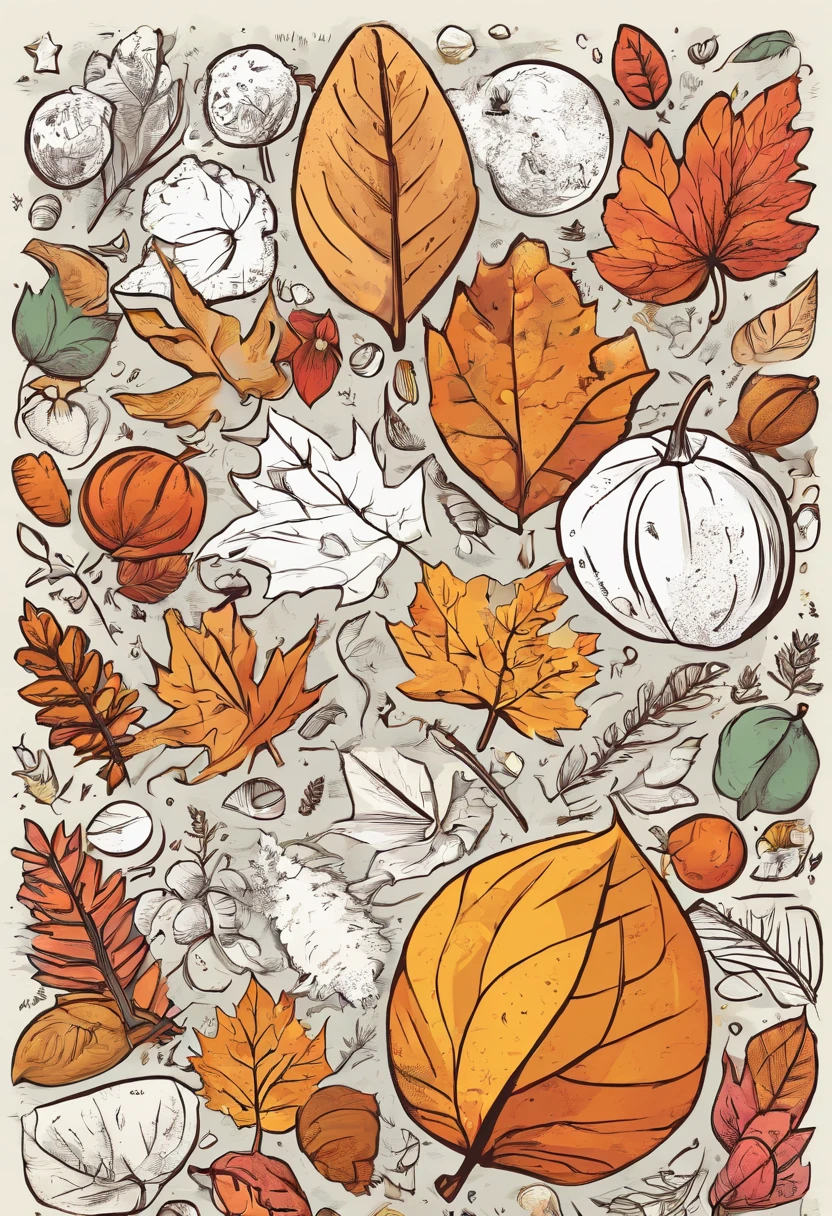 cleanly drawn autumn themed icons in front of a white background