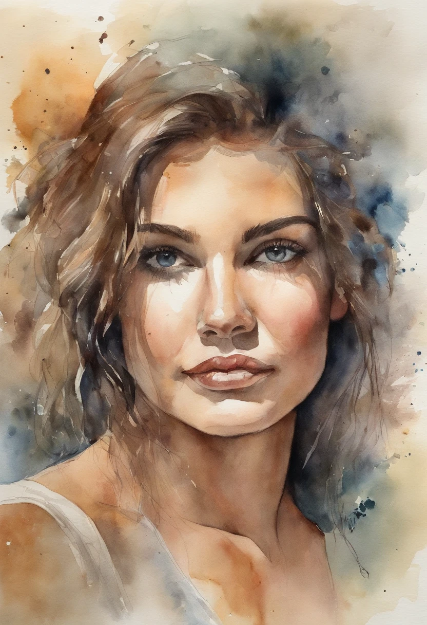 Retrato de uma jovem muito bonita, gordinha, cabelo loiro, nua com o dedo na boca.