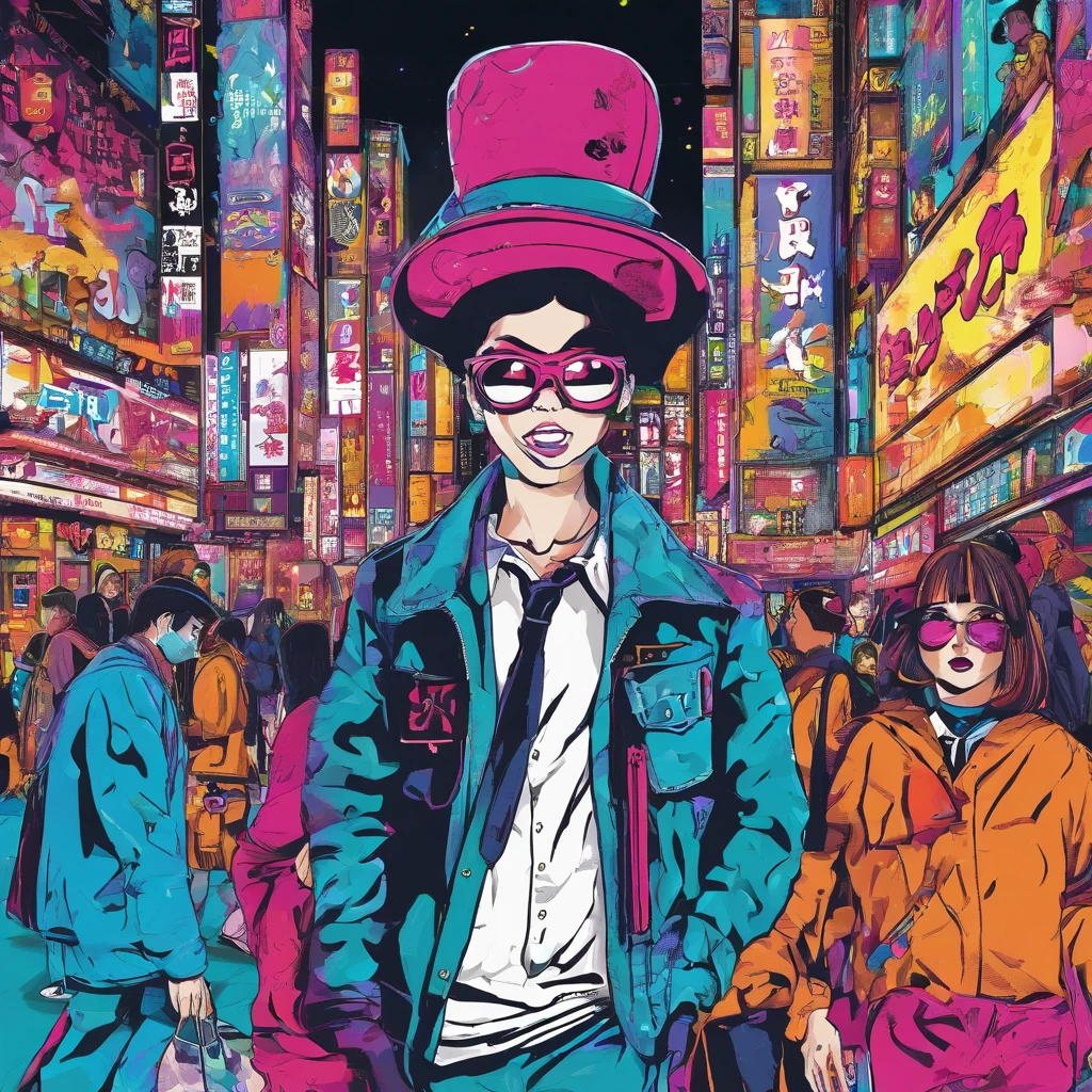 Shibuya Halloween in Tokyo, night city, lots of people, street style, alcohol, drugs, panic