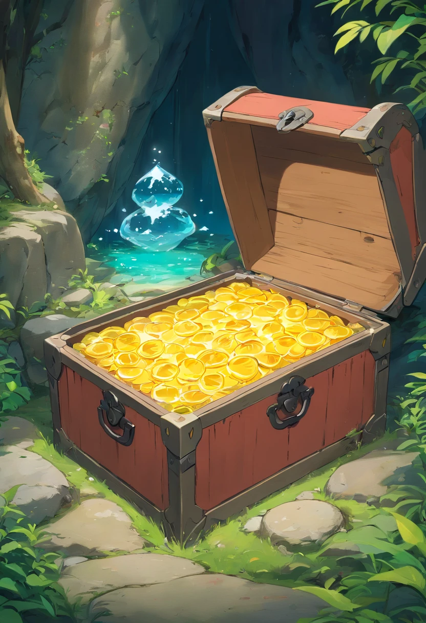 Closed treasure chests,On the cushion、fantastic color,natural,Take the Seek Trident