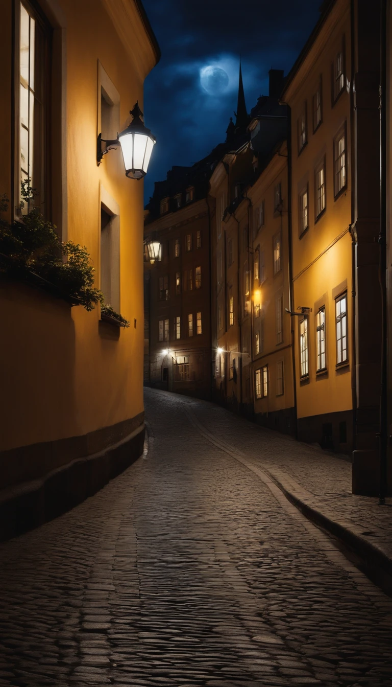((City of Stockholm)) sweden, cinematic lightning, ((Moonlight and starry night)), The core is low-key, best qualityer, Hyper-Resolution, ultra-realistic realism, hyper wide view, Sharpness