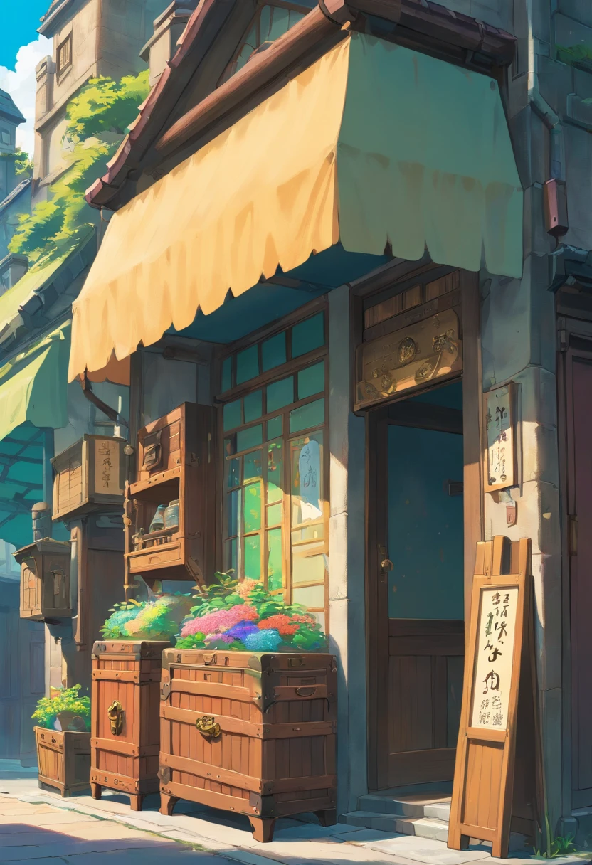 frontage, treasure chests, Digital color，High-tech world，Take the Seek Trident