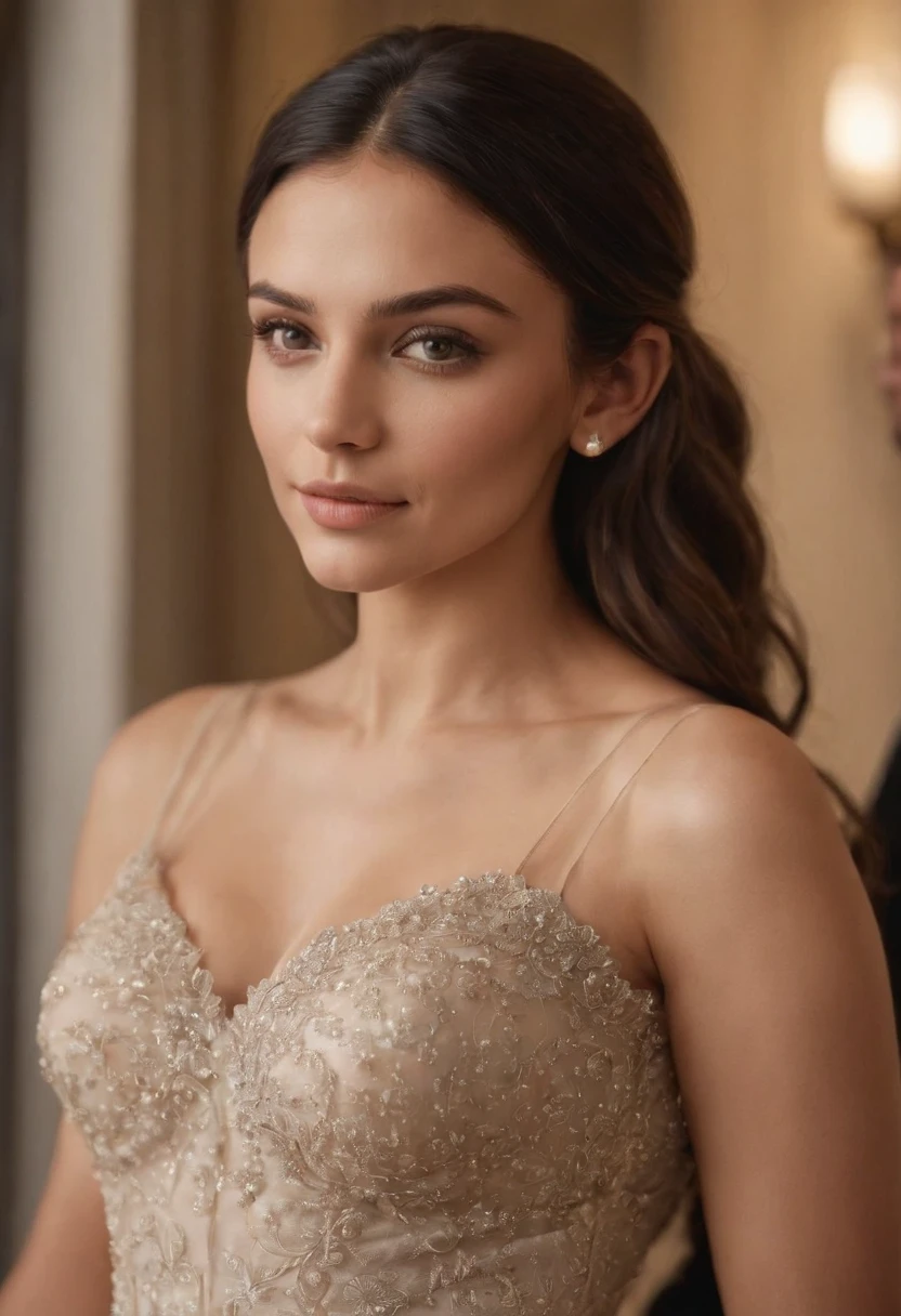 show me what an image of a girl who is 23years old and her parents are David Bekham and Mila Kunis. complexion should be Indian, with a dress size 4 but 36d chest. 8k resolution. hyper realistic