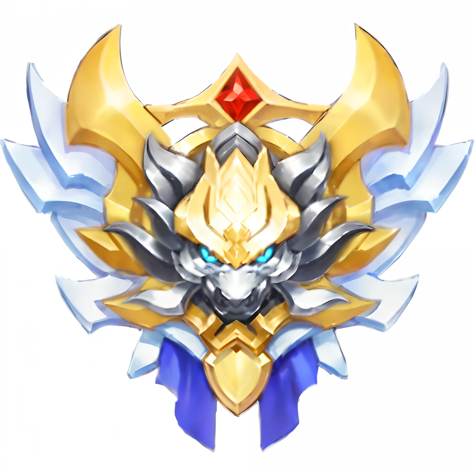 Gold and silver badge with dragon head, symetry!! portrait of akuma, style of duelyst, sliver ice color reflected armor, emblem of wisdom, mega legendary, epic legends game icon, hybrid from dynasty warriror, symmetrical portrait rpg avatar, symetry!! concept-art, Aurelion Sol, Official artwork, Gunnier, gold paladin