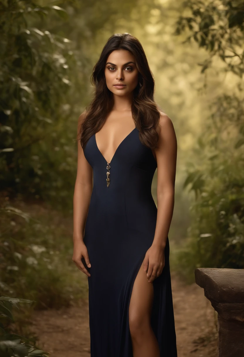 show me what an image of a girl who is 23years old and her parents are David Bekham and Mila Kunis. complexion should be Indian, with a dress size 6 but 36d chest. 8k resolution. hyper realistic. Naked