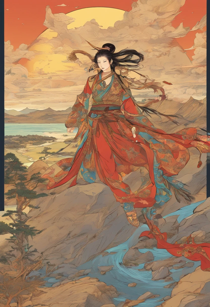American comics, The comic story is presented in multiple irregular colored panels. Zhang Qian sent an envoy to the Western Regions.dunhuang. The style is exaggerated and meticulous