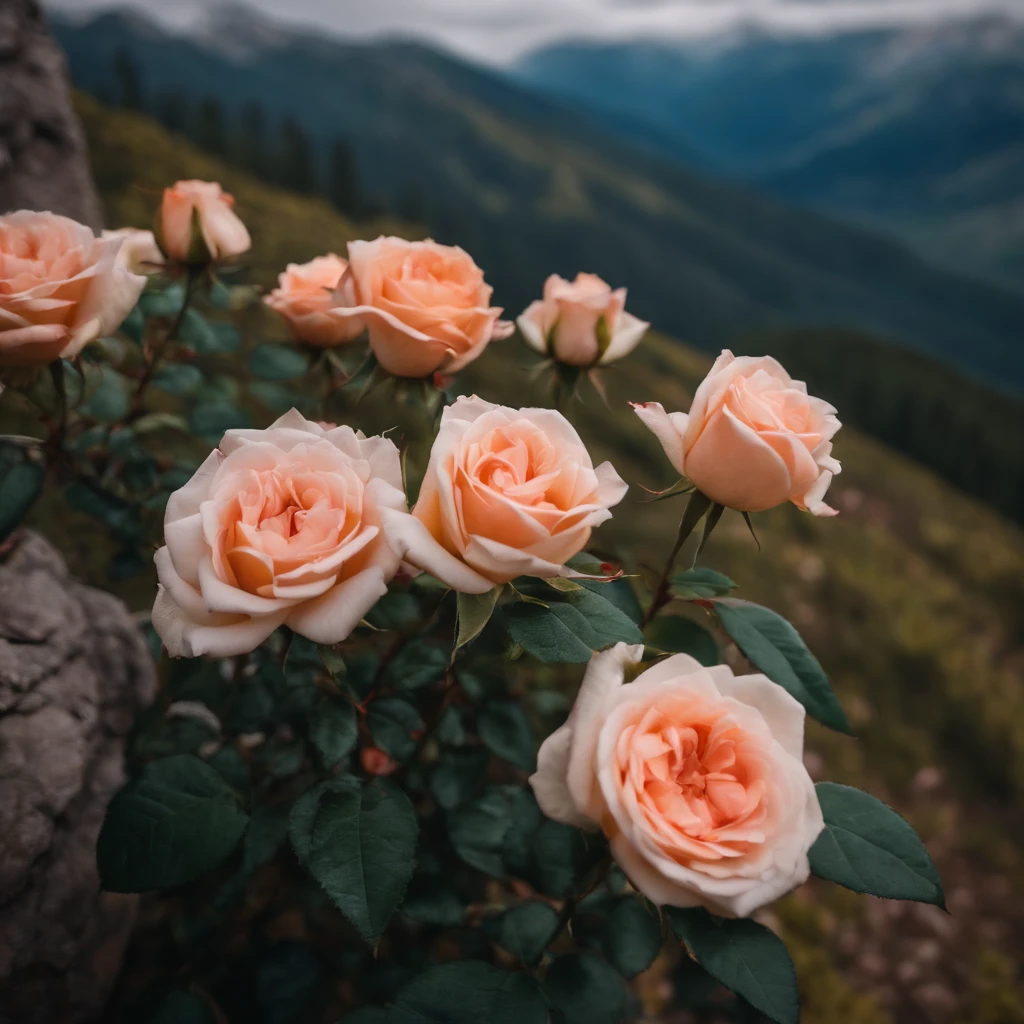 Roses grow on rocky mountains