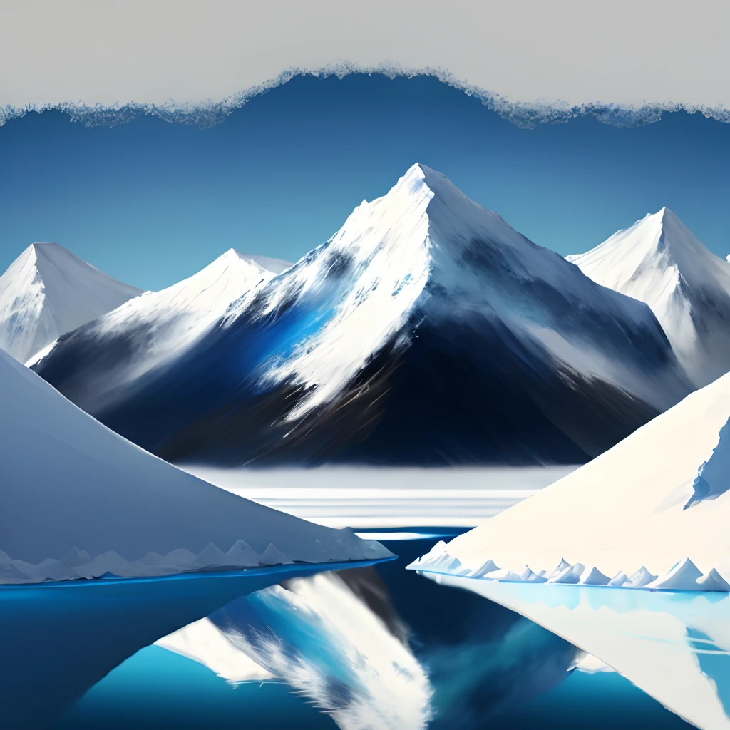 Behind the blue lake there are white snow-capped mountains,Create an abstract painting,Express a feeling of calmness,Only geometry can appear。