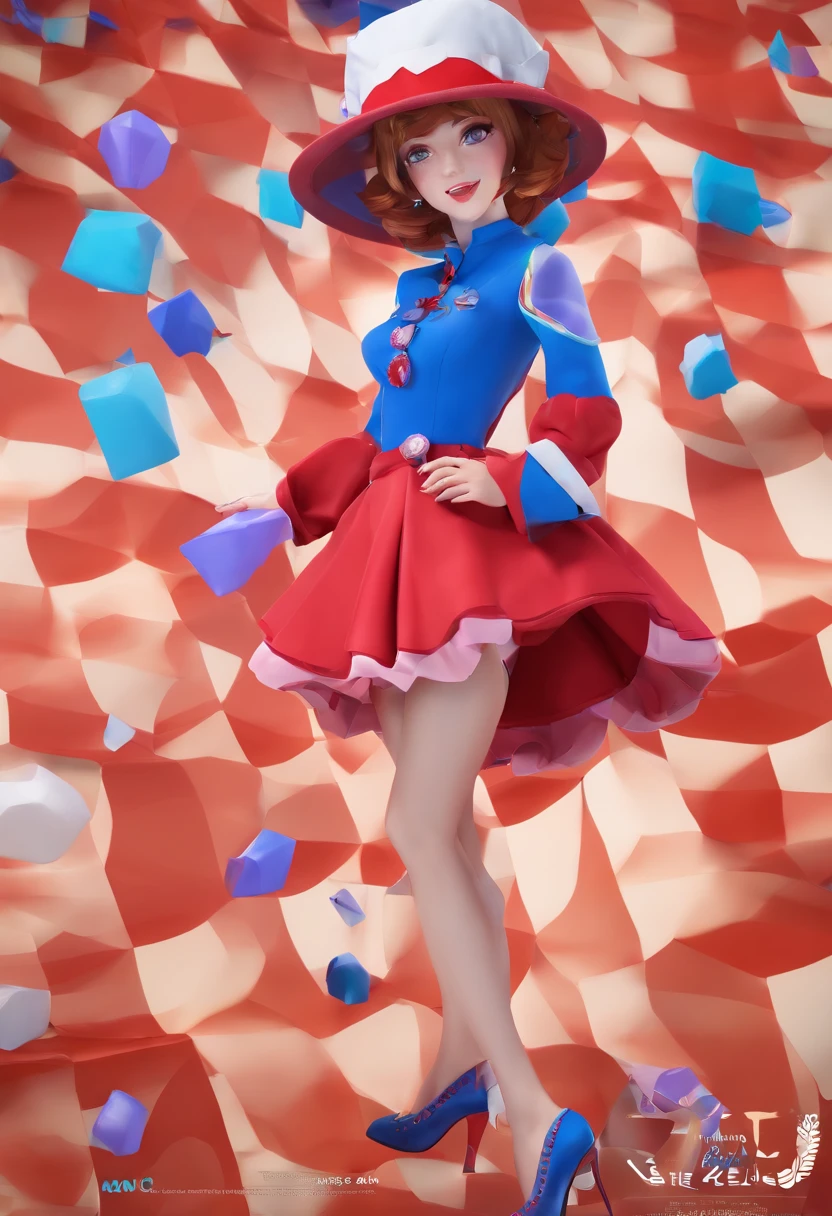 Pomni, double headed harlequin hat red and blue, short Brown hair, nude, sitting, anime, spread her leg, showing her pussy