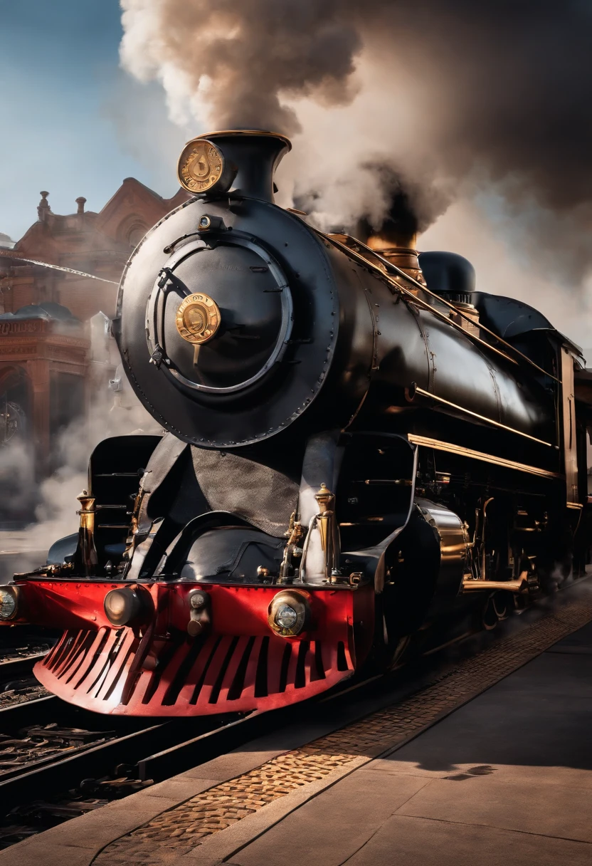1 girl,  pilot hat ,   Solo,   Steam punk, Train station,  , steams, Smoke, Masterpiece, Highly detailed,hdr,8K resolution, Best quality,