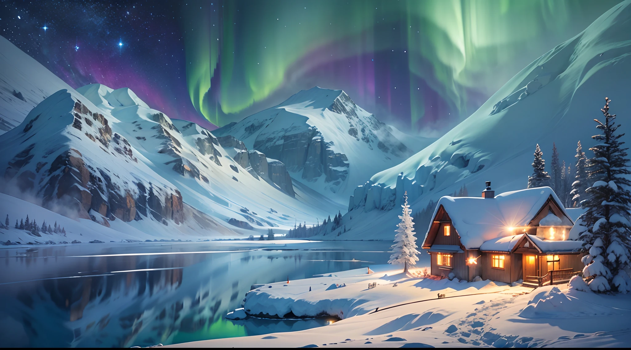 A close up of a house in the snow with a mountain in the background ...
