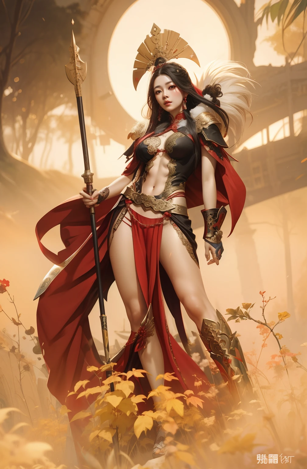 Mujer con un vestido rojo con una espada y una capa roja, por Yang J, Chengwei Pan en ArtStation, [ tendencias en CGSociety ]!!, CGsociety y Fenghua Zhong, Impresionante CGsociety, Modelo IG | Artgerm, WLOP y ROSS Tran, Obra maestra de CGsociety, CGsociety de cuerpo completo