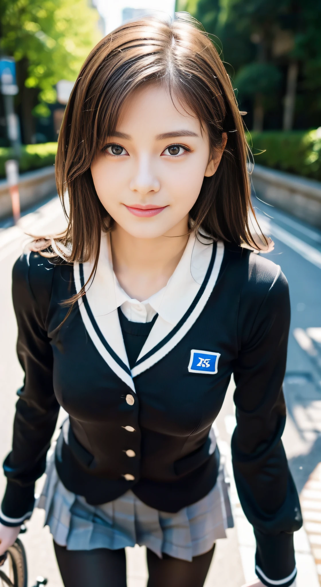(((32k,high detal,high-detail、masterpiece,Attention to detail,full body Esbian,独奏))),Raw photo & realistic atmosphere,beautiful dark blue eyes,Detailed mouth,Glossy lips,Detailed eyebrows,Eyes drawn in detail with soft white skin that shines in every detail、azure eyes,Very beautiful eyes,Detailed lips、Very beautiful face,Very well-formed face、Lifelike face,shiny beautiful lips, Realistic Young Gravure Idol, very beautiful school girl, ,Moderately beautiful, Young Sensual Gravure Idol, Young Gravure Idol, Beautiful, Cute and sexy15 year old schoolgirl,the whole body is wet,dripped out,with a flushed face,Incredibly beautiful15-year-old girl,short-cut,Brown shiny hair,Hair is wet,Dripping water,dripping,(Black pantyhose,Beautiful fece,Looking at the camera:1.4),(HDT Vision Japan HDT Vision Black HDT Vision Black HDTV Black HDTV HDTV Black HDTV Black HDTV HD HD TV Uniform,well-shaped breasts,,Mature body, I'm anxious and about to cry,Moist eyes,cold smile,glareing,The glaring face is also beautiful:1.5),(The chest of the uniform is open,Bike ride in the city,Straddling a bike,pedal a bike,rollback,Ride a bike in black pantyhose:1.7)