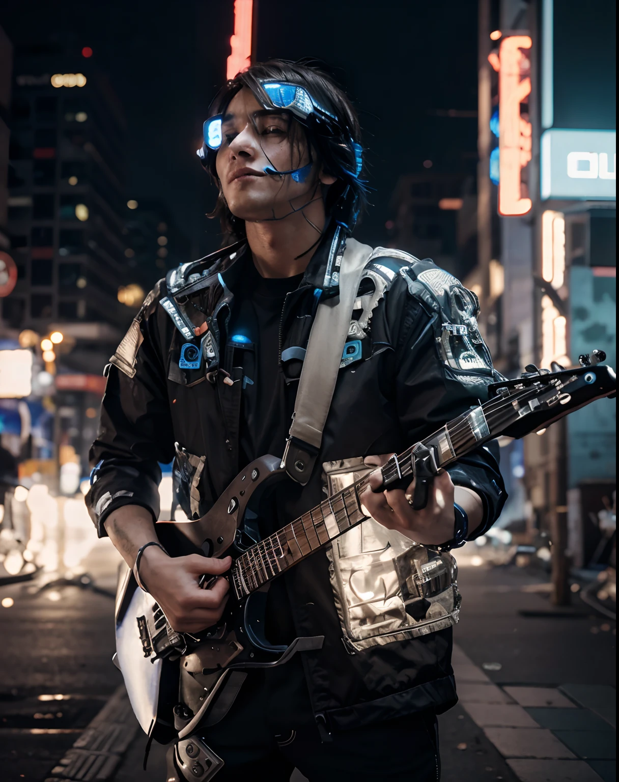 Change background cyberpunk boy realistic face 8k ultra resolution