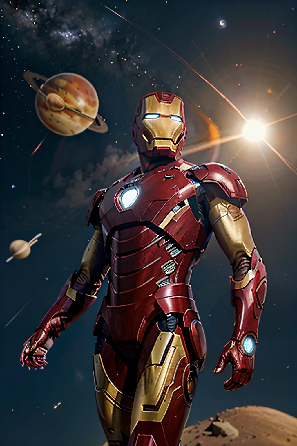 iron man flying in the solar system