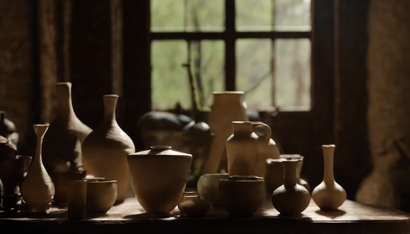 Show the life of a potter man who makes ceramic vases various vases