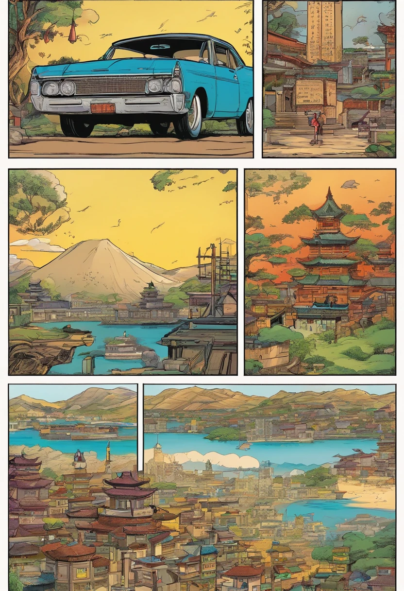 American comics, The comic story is presented in multiple irregular colored panels.see off.Chang'an City.camelstoe.The style is exaggerated and meticulous