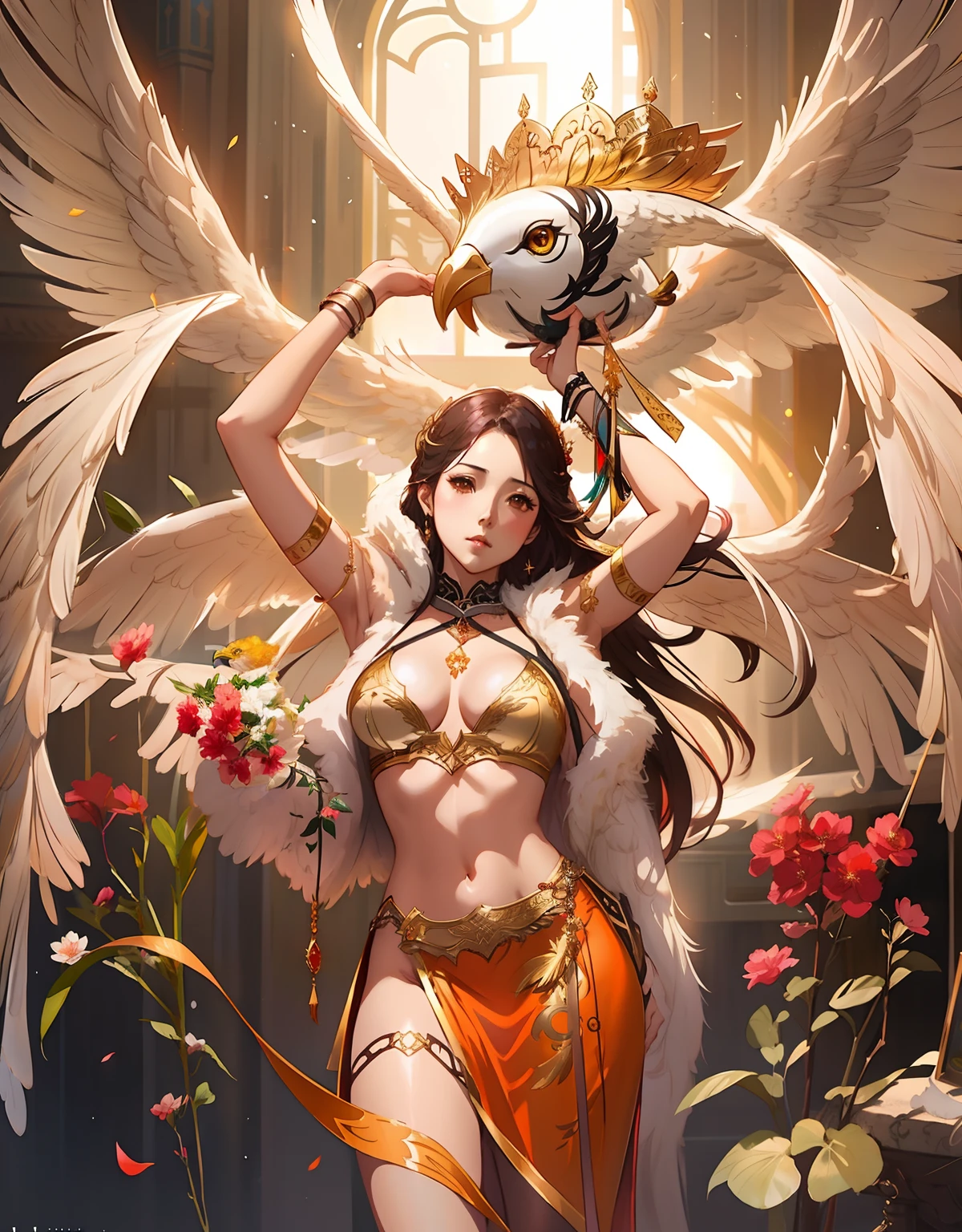 Mujer arafed en un traje con alas y una corona, AGARRANDO UN AGUILA, Tendencias en CGVatstation, 2. 5 d cgi anime fantasy artwork, Wlop y Sakimichan, por Yang J, WLOP y Rossdrew, Artgerm y Rossdrew, Fanart Mejor ArtStation, Diosa del anime, WLOP y ROSS Tran, Ruan Jia y ArtGerm