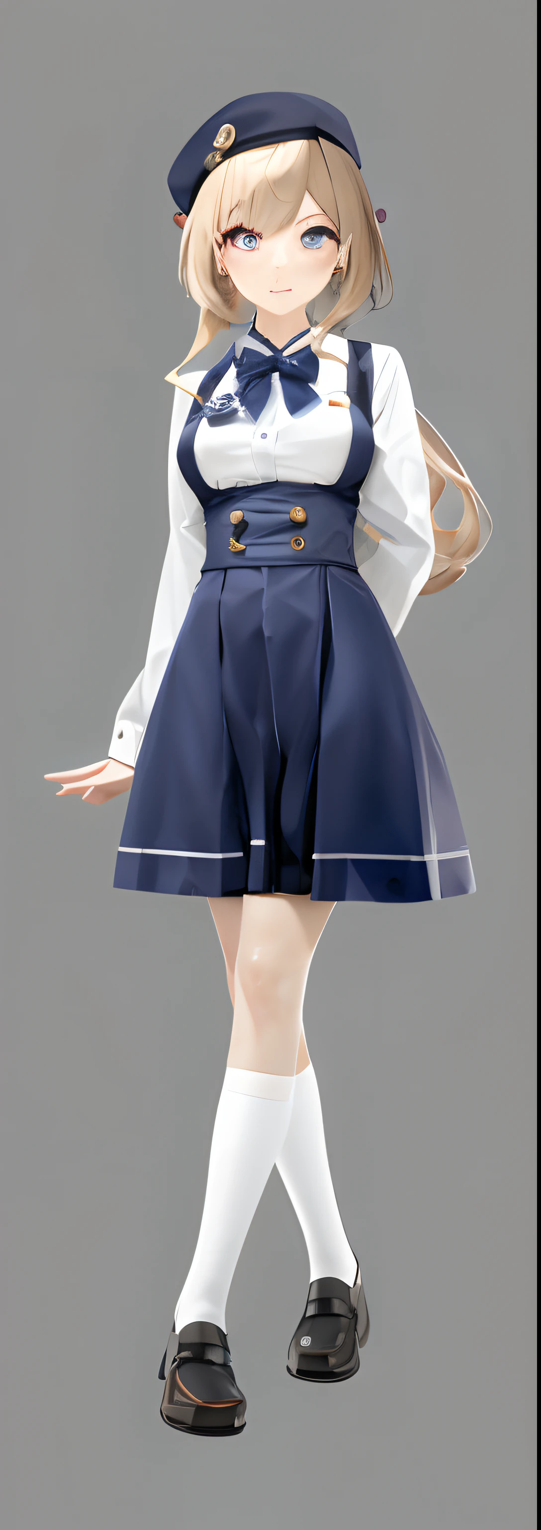 Anime girl in sailor costume with white shirt and blue skirt, render of april, render of mirabel madrigal, cute anime waifu in a nice dress, photorealistic anime girl rendering, made with anime painter studio, loli in dress, render of a cute 3d anime girl, full body render, full-body portraits, beatrice blue, full body portrait of a short!