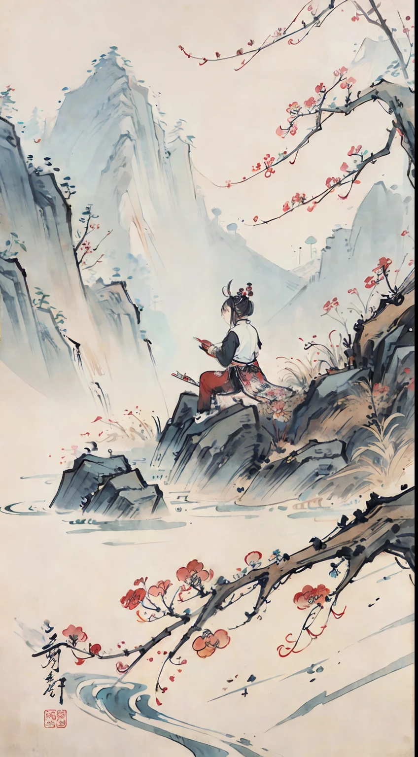 Picture of a spring tea plantation,chinese brush pen illustration,Wu Guanzhong style,chinese painting style,Chinese traditional painting,Tradition Chinese Ink Painting,Chinese style painting,chinese watercolor style,China ink painting,Beautiful artwork illustration,traditional chinese art,chinese paintings,