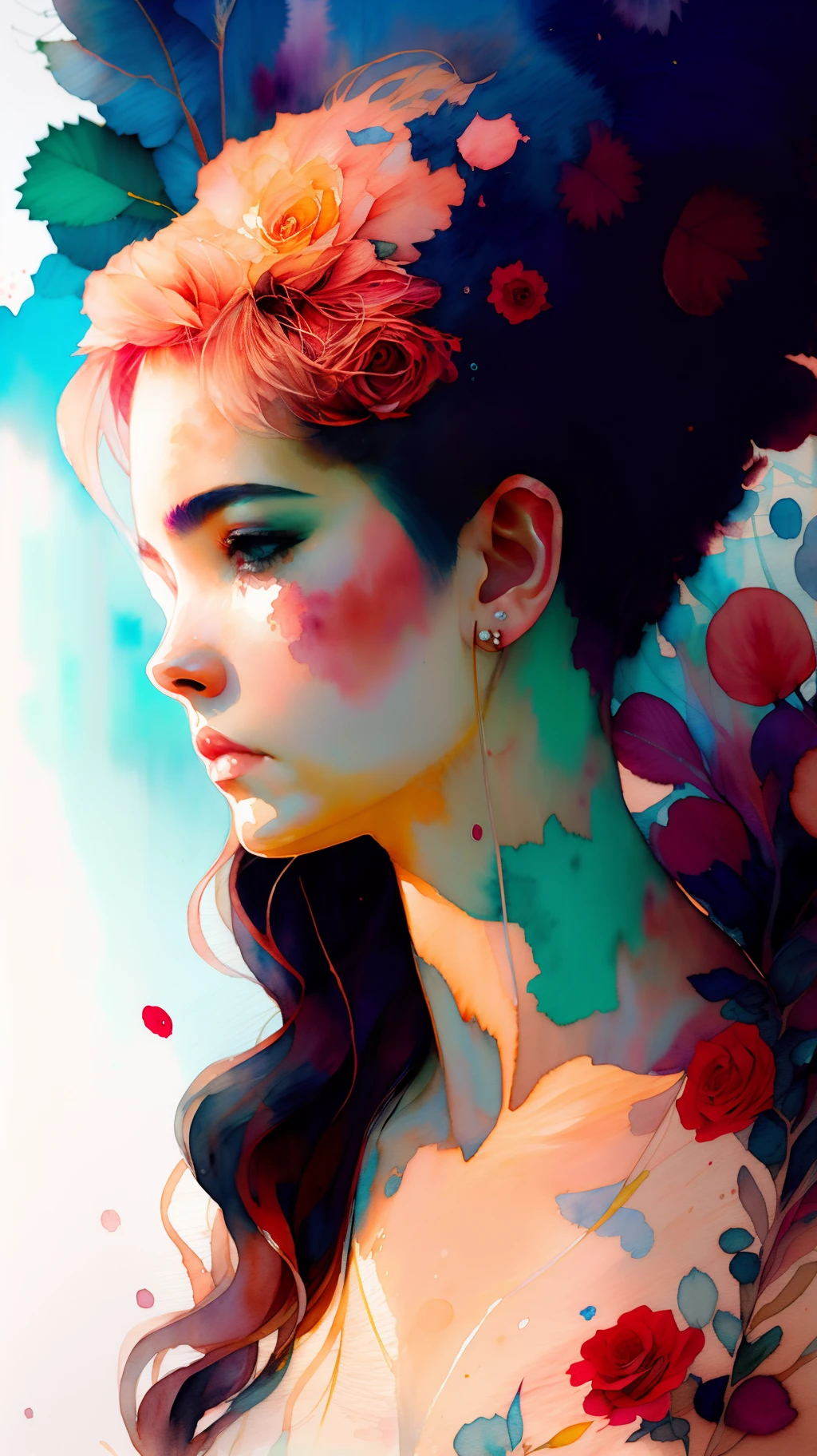 wtrcolor style, (rose) digital art, official art, blown by the wind, masterpiece, beautiful, ((watercolor)), paint splatter, intricate detail. Great detail, [dripping:0.7], Trending on Artstation, Rachel Walker