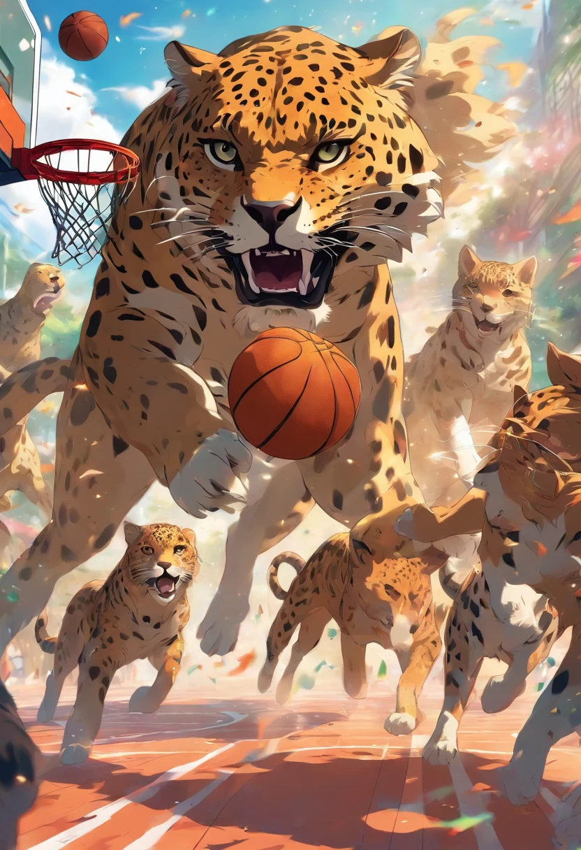 Jaguars Playing Basketball Against Dogs