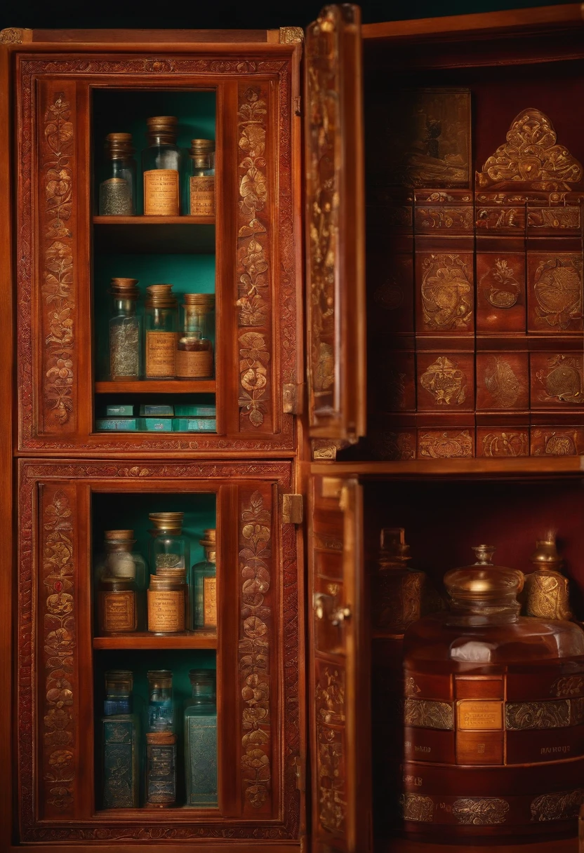 Por favor, Create an image that represents two multi-compartment medicine boxes, where one of the compartments in each box is illuminated, como se estivesse aceso