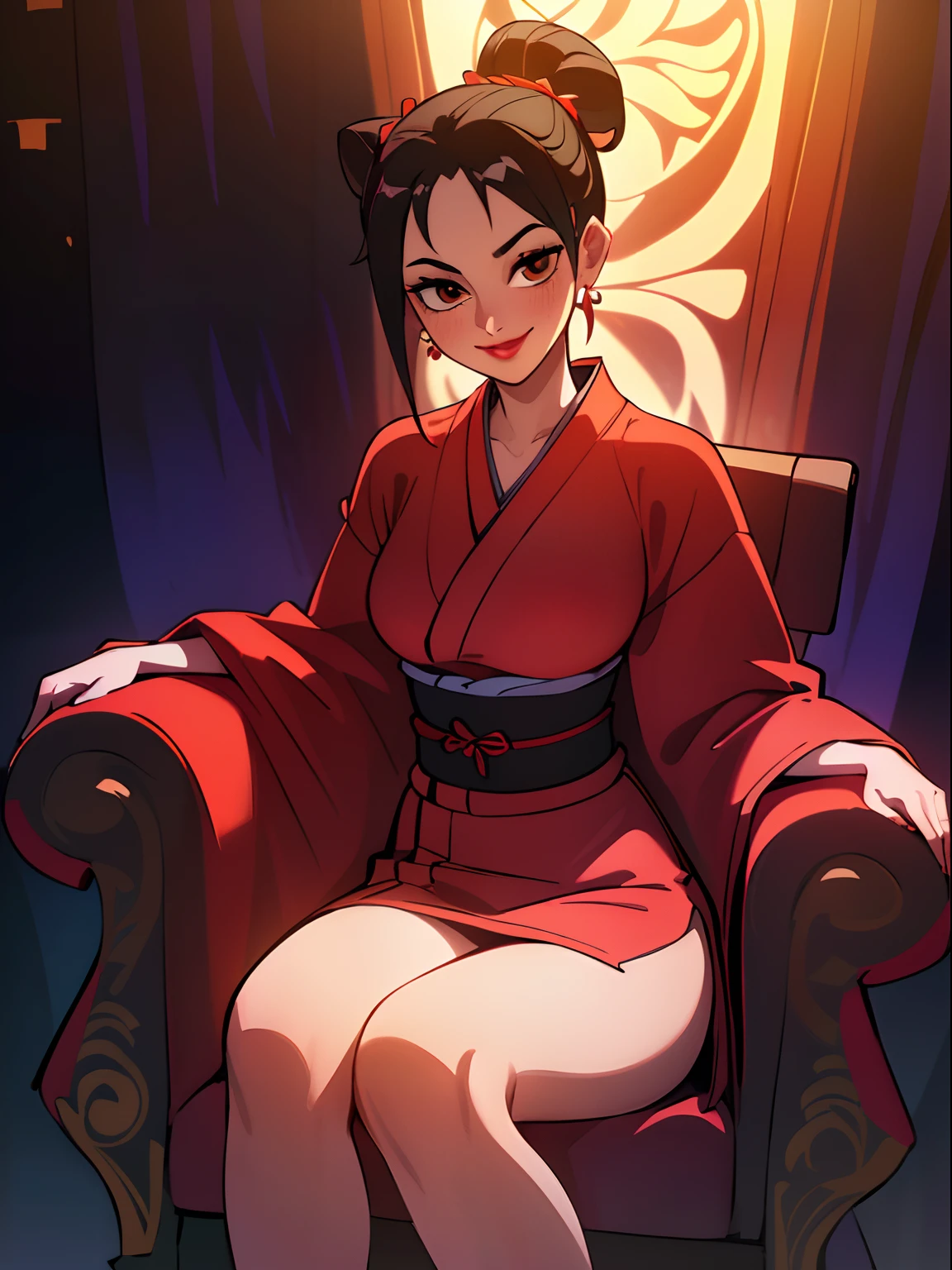 score_9,score_8_up,score_7_up,score_6_up, source_cartoon, sheena fujibayashi, black hair, japanese clothes, fingerless gloves, light smile, sitting on a throne, regal pose, cleavage <lora:add-detail-xl:0.8> <lora:xl_more_art-full_v1:0.5> <lora:Smooth Anime 2 Style SDXL_LoRA_Pony Diffusion V6 XL:0.8> <lora:sheena fujibayashi 3-000006:1>