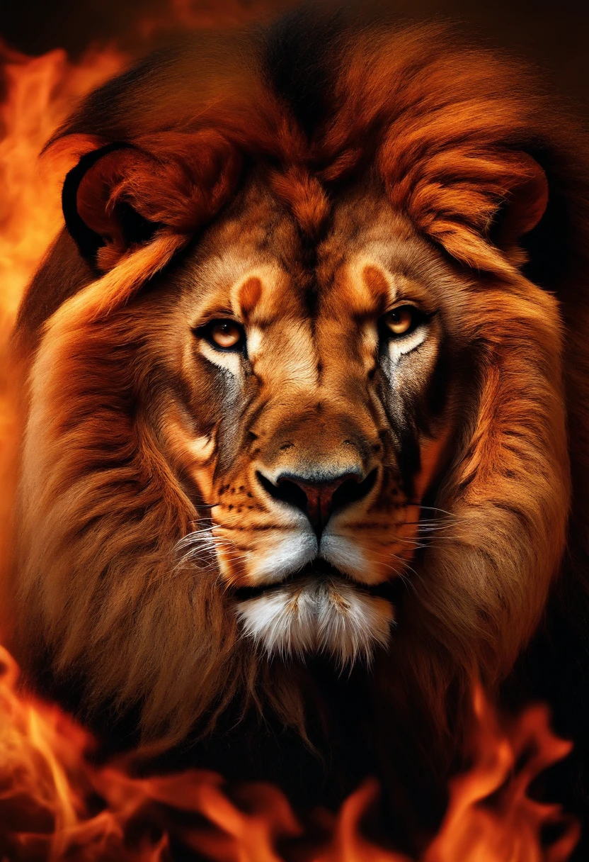LION WITH FIRE AROUND HIS BODY 8K