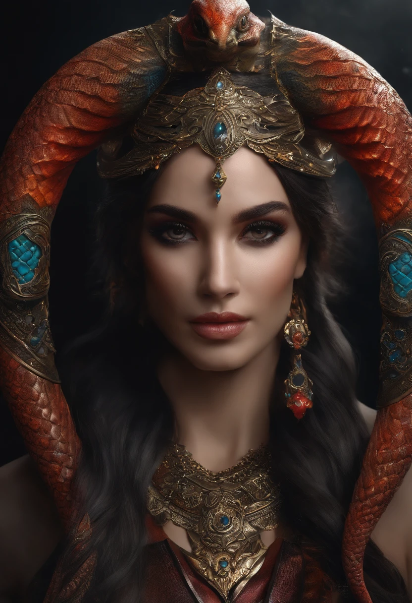 splashart， a snake head， （（with black background））， piercing eyes， Epic Instagram， artstation， splash style of colourful paint， contours， Ultra-detailed intricate details， unreal-engine， fantasy， intricately details， splash image， complementary colours， fantasy concept art， 8k解像度， Deviantart's masterpiece， oil painted， Restroke， paint drips， splashart