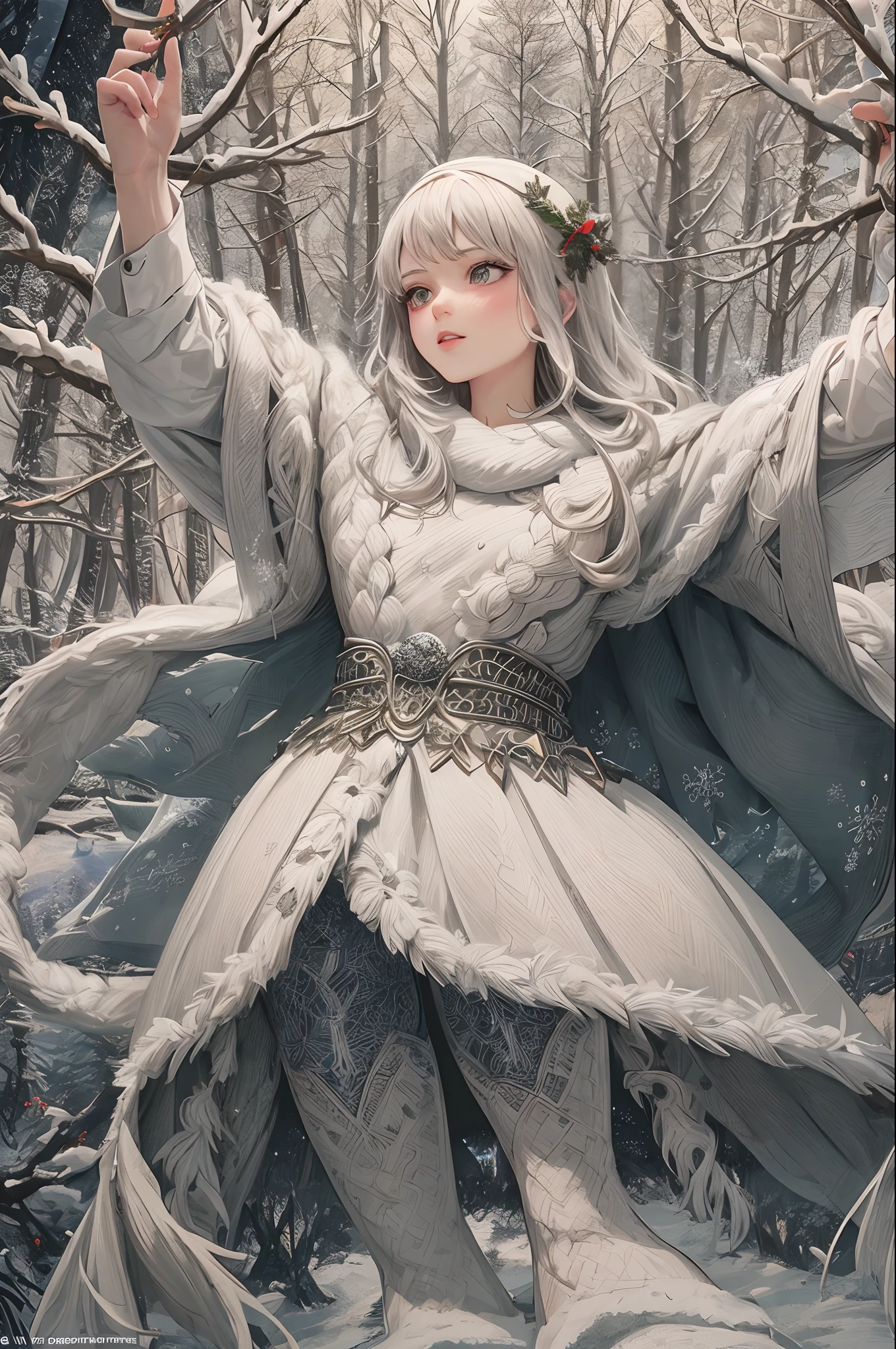 ((masterpiece:1.2, best quality)), ultra detailed, Ultra-precise depiction, Ultra-detailed depiction, (zentangle:1.2), (dynamic pose), (winter forest background:1.5), warrior, ice giant, 1girl, colorful, portrait