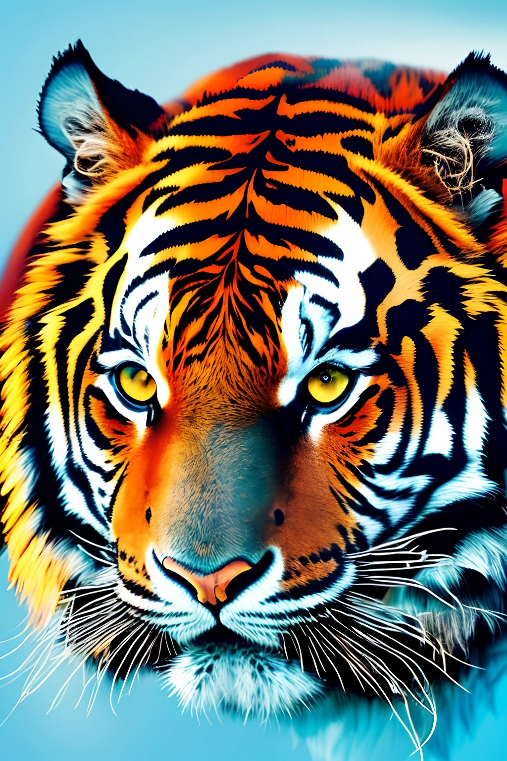 a tiger, minimalistic colorful organic forms, energy, assembled, layered, depth, alive vibrant, 3D, abstract, on a light blue background --auto --s2