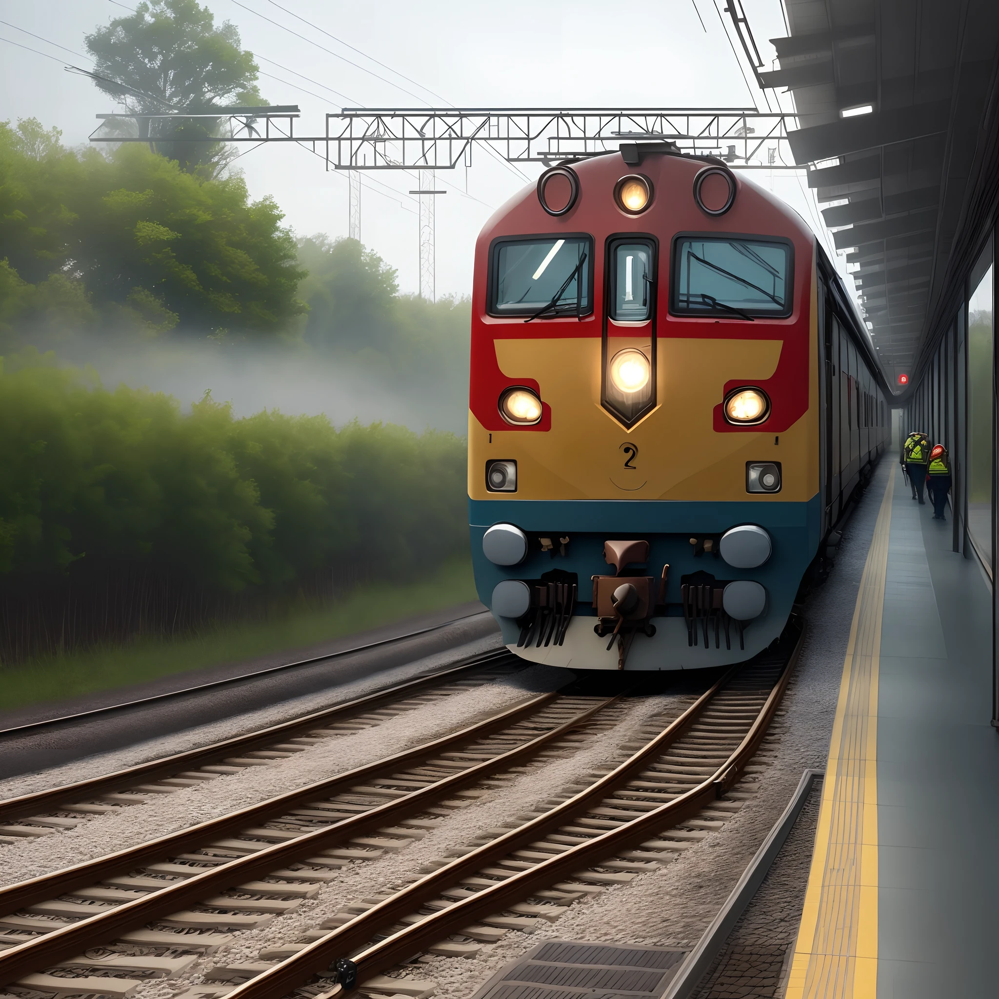 (((Capture an intense and action-packed image))) of a high-speed police chase involving the bus journeying west. The bus should be racing through curvy mountain roads, with rain pouring down and creating a dramatic atmosphere. The windshield should flash pink, adding a touch of surrealism to the scene. The bus's dented flank of blue, beat-up enamel should showcase its ruggedness and history. To heighten the excitement, depict sparks flying from the flat tires as the bus pushes its limits. The image should convey a sense of urgency, with police vehicles in pursuit, sirens blaring, and flashing lights illuminating the surroundings. The composition should capture the adrenaline-fueled chase, with the motion blur effect emphasizing the high speed and intensity of the moment.
