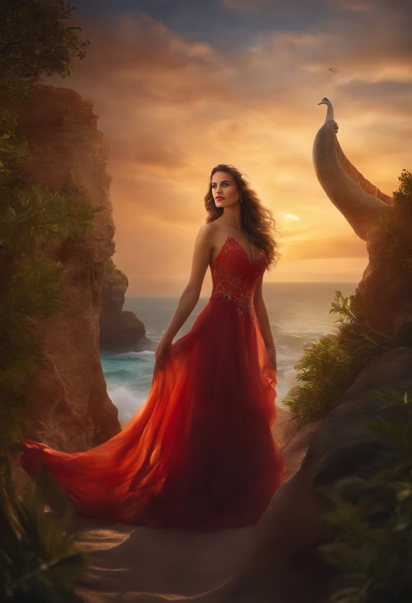 (melhor qualidade,4k,8k,Altas,master part:1.2),ultra-detalhado,(Realistic,fotorrealista,photo-realistic:1.37),mulher montando um dinossauro,vestido da princesa,Praia,Fantastic,Jurassic Park,Estrelas,illustration,oil painting,4D rendering,retrato,Pintura,scenecy,cores vibrantes,attention to detail,Stunning lighting,cena noturna,moonlit sky,Atmosfera extravagante,pinceladas suaves,Ethereal,magica,mytical creature,ondas suaves,Conchas,areia molhada,Gaivotas,sparkling water,luscious greenery,conto de fadas,aventura,Inspirador,Childhood Dreams,imaginativo,pose graciosa,rosto sorridente,olhos vivos,captivating expression,Princesa Coroa,vestido flutuante,cabelos soprados pelo vento