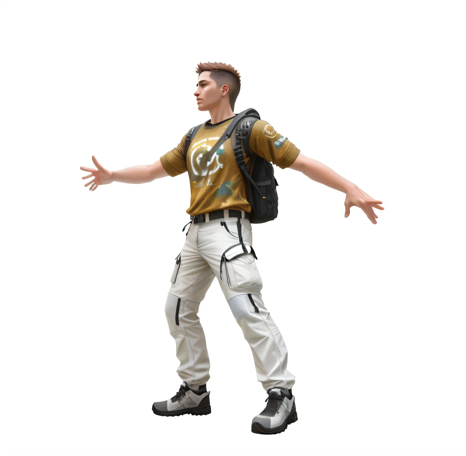 A man walking a tightrope with a backpack, Capture 3D renderings in your game, Ultra-fine full-body shooting, full body character, Dynamic full-body posture, t-poses, Bifurcation leg position, Photograph the whole body from different angles, Small characters. Unreal Engine 5, Disco themed characters, Miniaturizes the entire body, Upper body portrait. (Best quality, 4K, 8K, A high resolution, Masterpiece:1.2), Ultra-detailed, (Realistic, Photorealistic, photo-realistic:1.37), hdr, hyper HD, Studio lighting, Ultra-fine painting, Sharp focus, Physically-based rendering, Extreme detail description, professional, Vivid colors, Bokeh. sportrait, landscape, Horror, anime big breast, Sci-fi, Photography, Concept artist. The color palette creates a vibrant and energetic atmosphere. Lighting effects highlight the characters and create a theatrical atmosphere.