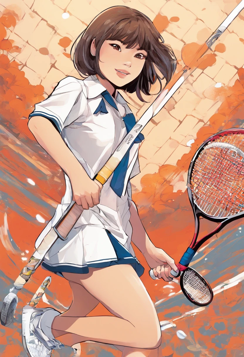 Cute Japan high school girl is playing tennis