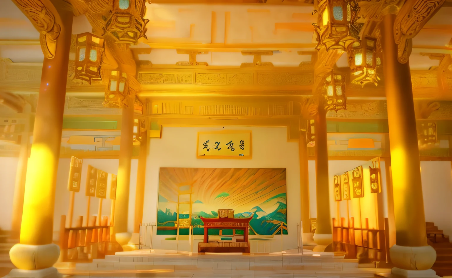 On the ceiling of Aalfid there is a painting of a man wearing a hat and chair, Tang Dynasty Palace, Ancient Chinese architecture, Taoist temples and monks, Chinese palaces, confucius and jury trial, Chinese architecture, from inside the giant palace, inspired by Xuande Emperor, by Xuande Emperor, Song Dynasty, an altar of a temple, with ancient chinese aesthetic