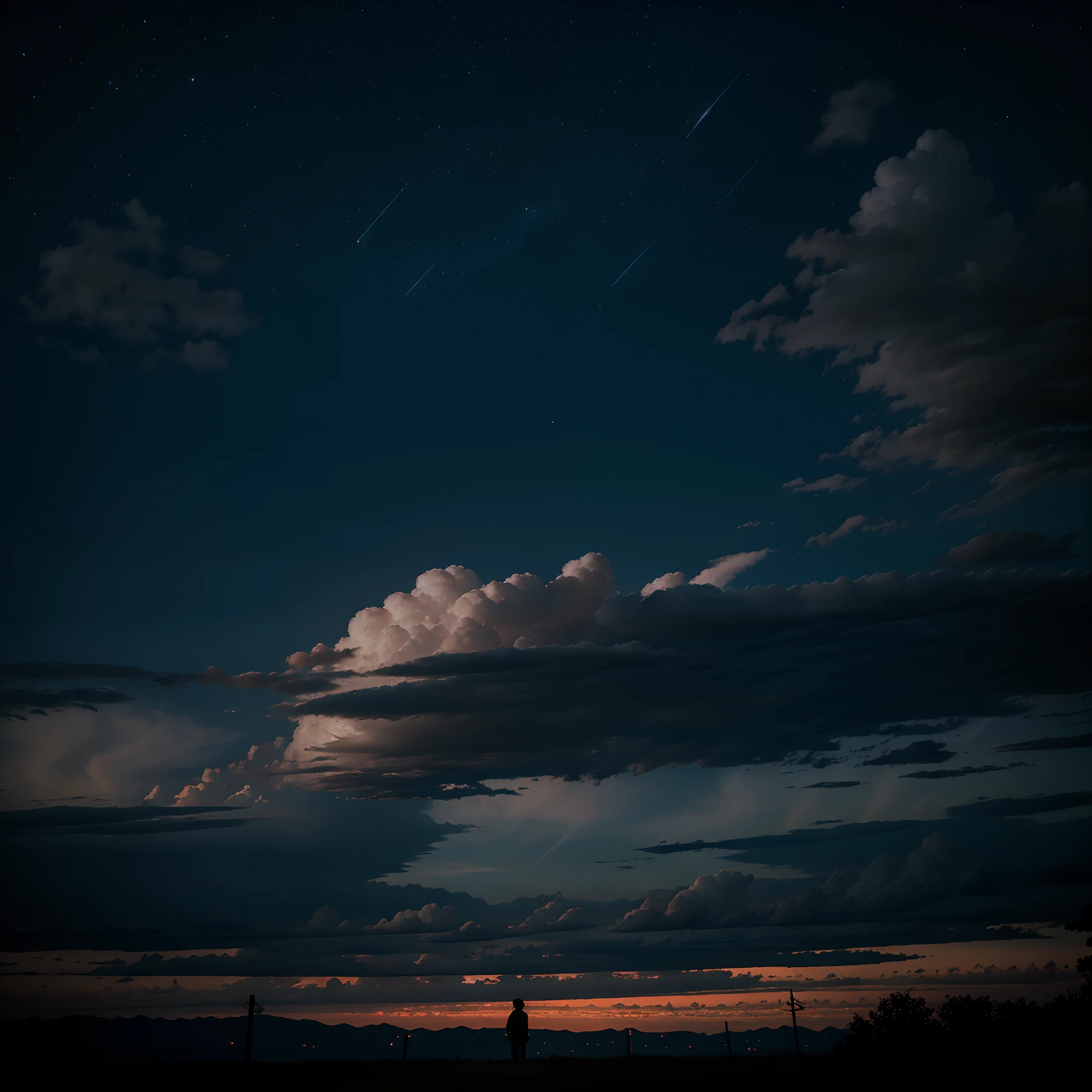 Night sky with clouds before the storm with the aesthetics of the Stranger Things series