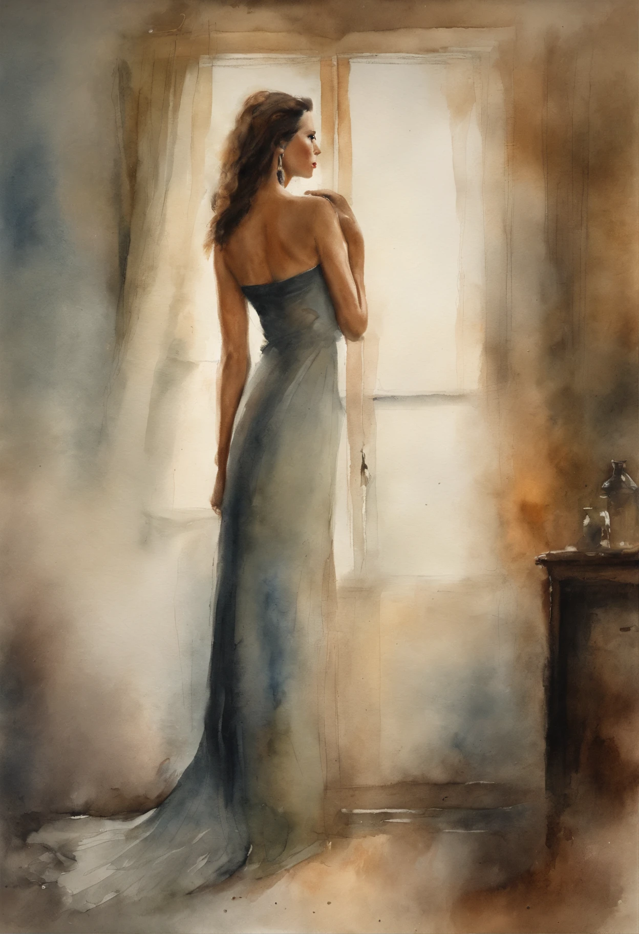 eroticism, sexy, transparent nightgown, luxurious room, open terrace with views of the landscape, tmari, sketch, traditional media, pen drawing, white background (art inspired by Bill Sienkiewicz). oil painting)
