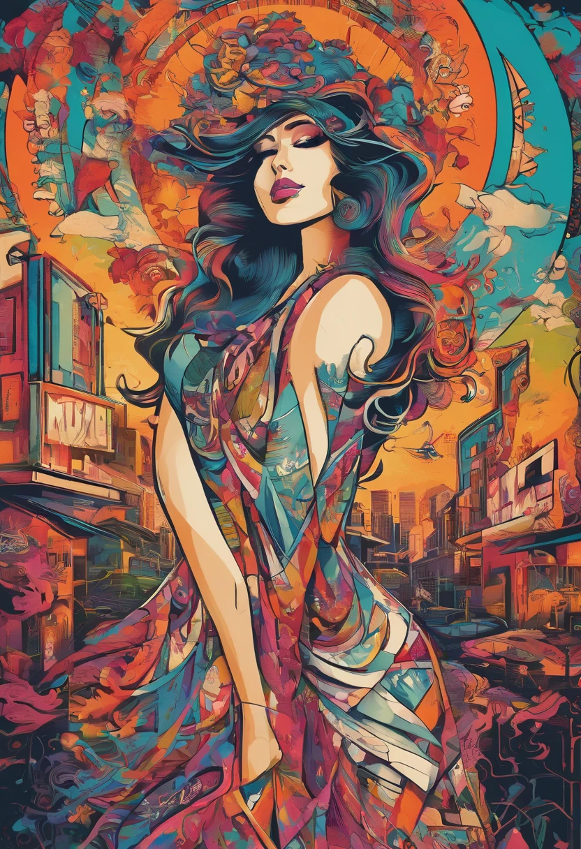 "Desenhe uma cena com uma mulher com um corpo bem definido em um quarto de motel com pouca luz, The focus is on her face, com o fundo desfocado. She is wearing a dress that reveals the design of her semi-body. A cena tem uma atmosfera sombria e misteriosa, Like it's the cover of a music album."