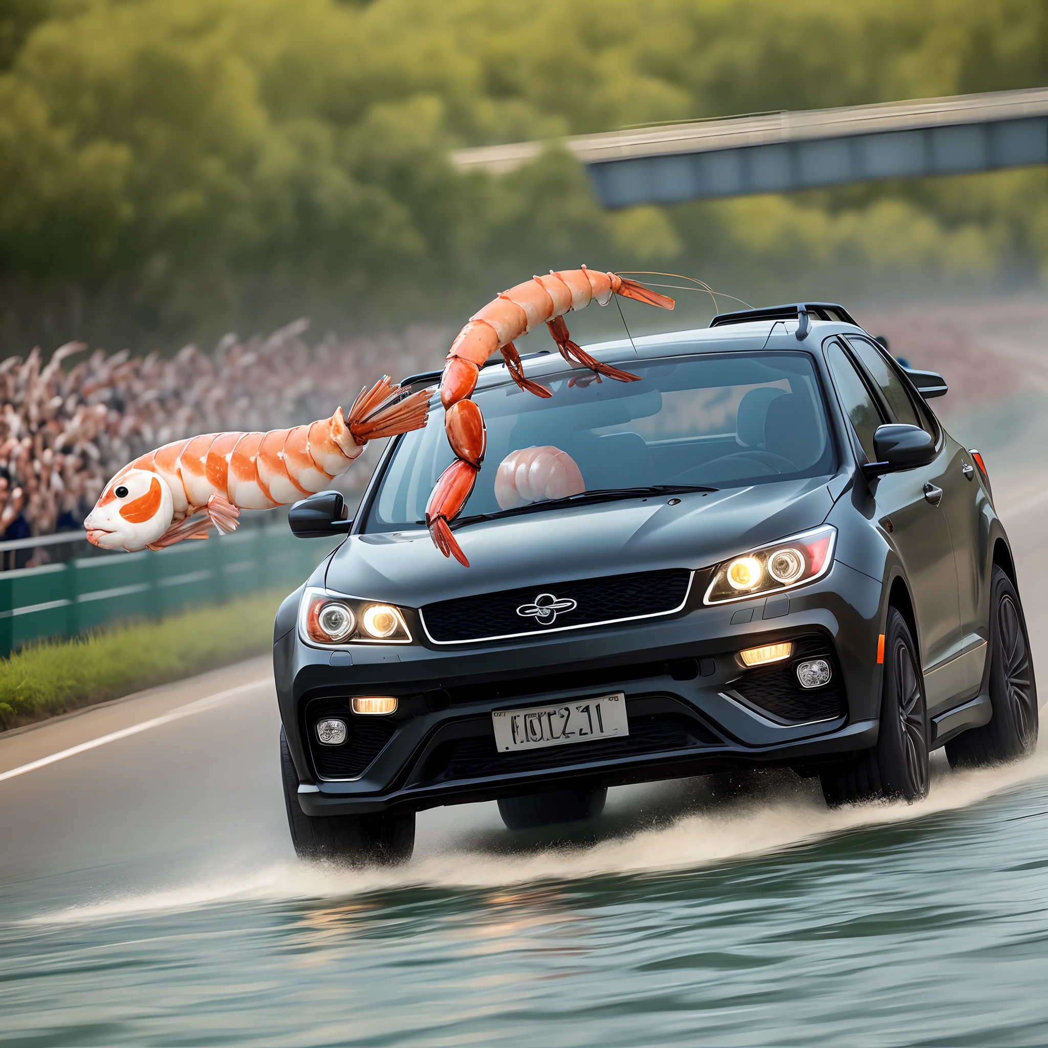 Shrimp racing in car