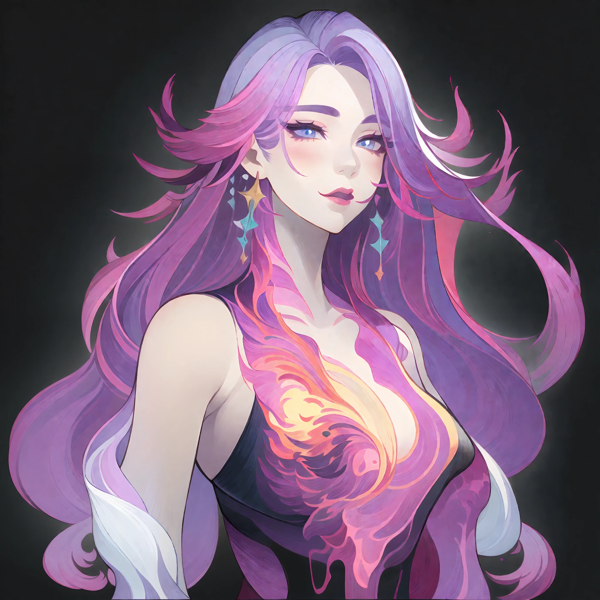 1个Giant Breast Girl，Flame Mage，Gorgeous long dress，Bust，独奏，Clear facial features，Simple line design，Transparent black background，Epic character design，fantasy concept art，(tmasterpiece，top Quority，best qualtiy，超高分辨率，Clear facial features，beautidful eyes，beauitful face)，(((独奏))), ((very simple background)), ((flatcolors))