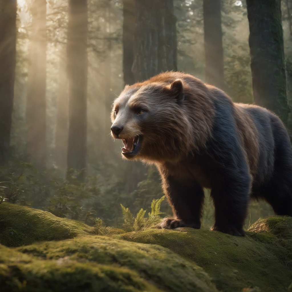 Best quality,Ultra-detailed,Realistic,Strange creatures,Animal,mythological creatures,Unique features,spooky ambiance,Dynamic pose,Colorful patterns,Sharp claws,Mysterious eyes,Limb twisting,paisagem de fantasia,dark and moody lighting,majesticpresence,Impressive scale,dense foliage,ethereal glowing,an enchanted forest,Otherworldly textures,curious onlookers,Hidden secrets,magical aura,Come out of the shadows,Incredible action,Dreamlike,Creative interpretation,Unforgettable artwork,Vibrant colors,Lifelike details,exquisite craft,Unleash your imagination,Unpredictable forms,Endless possibilities,Fantastic Beasts,Mesmerizing composition,The pinnacle of art,An awesome masterpiece
