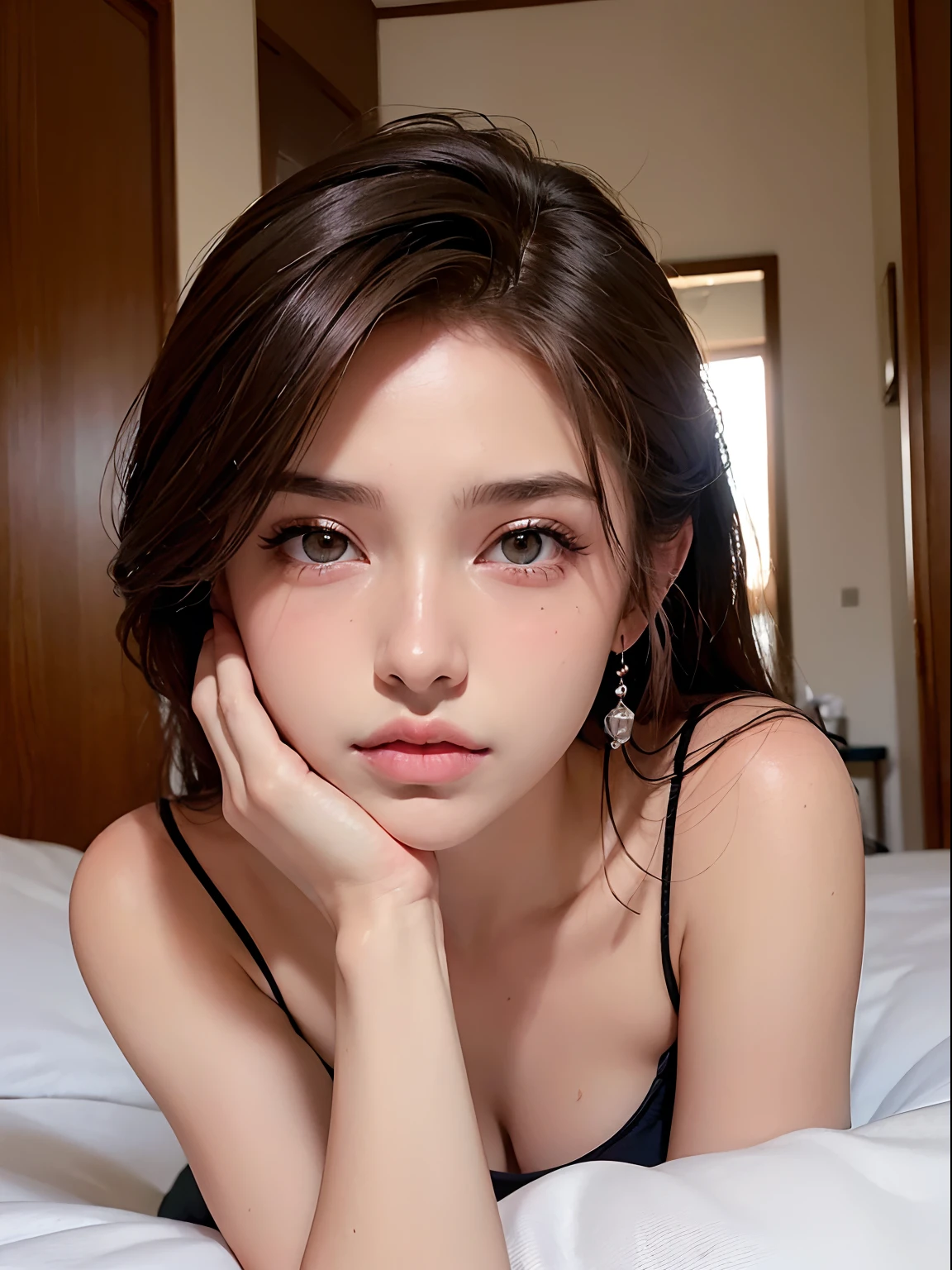 there is a woman that is sitting down with her hand on her shoulder, 18 years old, portrait sophie mudd, extremely beautiful face, very pretty face, perfect face ), 19-year-old girl, 🤤 girl portrait, very pretty model, profile pic, beautiful young girl, instagram model, she is about 1 6 years old, 1 6 years old