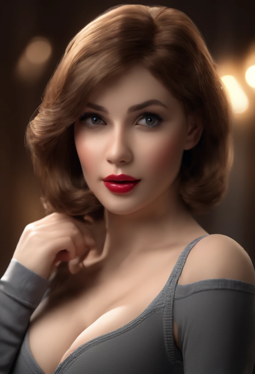 Top quality, Photorealistic, 8K, High definition, 1 girl, woman, (Sexy pose: 1.9, exposure: 1.9, cleavage: 2), Gorgeous, (: 1.8), (underwear: 2, Bra: 1.9, Lingerie: 1.4), (Short hair: 2, Bob: 2, Parted bangs: 1.6), Watch viewer, (1 Girl's Eyes: 1.6), Photorealistic, (Bokeh), (Floating hair, Lips, Open mouth: 1.43), Gorgeous, PureErosFace_V1:1,