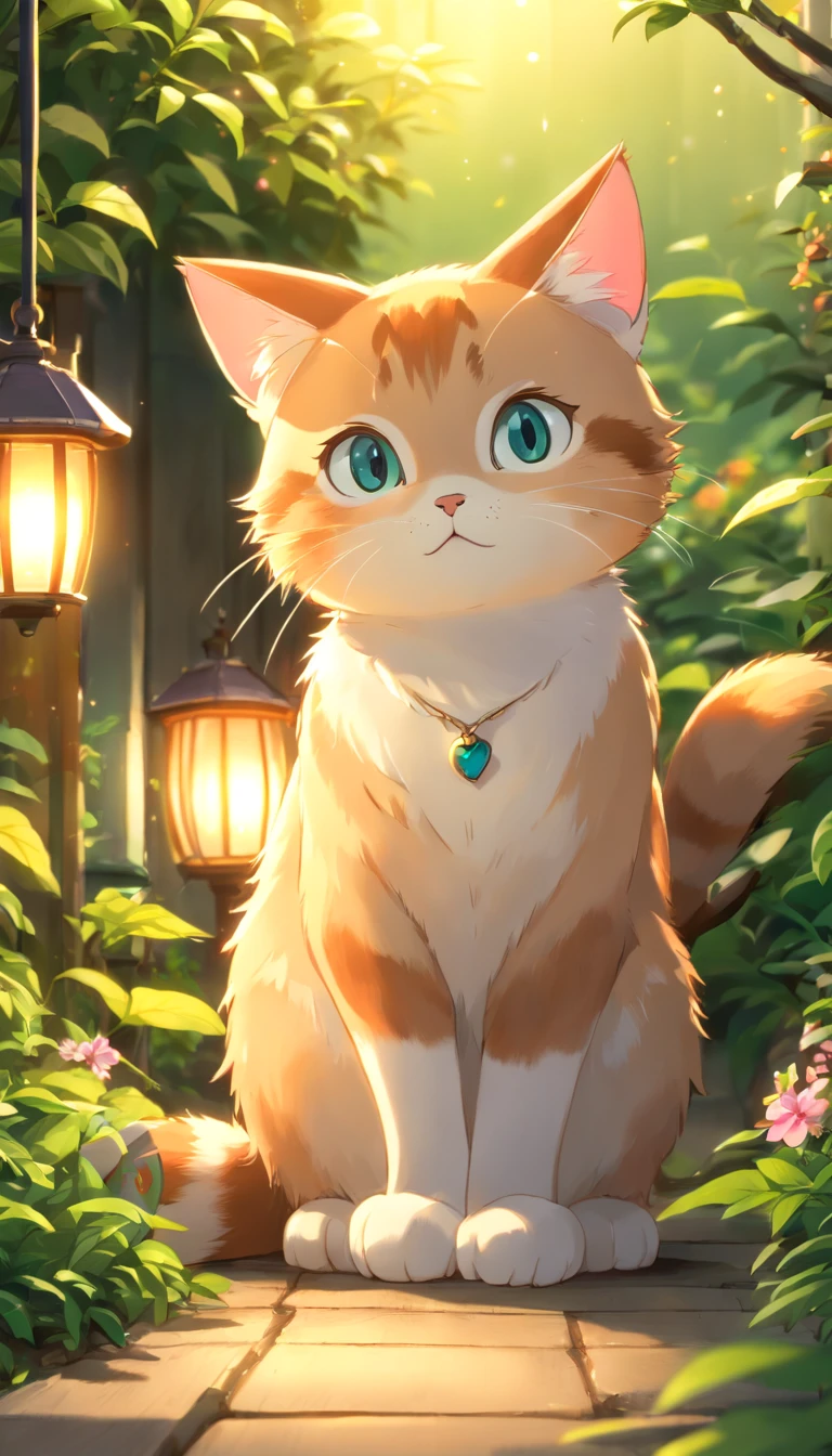 (best qualityer,4K,8K,A high resolution,tmasterpiece:1.2),ultra - detailed,(realisticlying,Fotor is realistic,Fotor is realistic:1.37),big breasts beautiful,詳細な目,Detailed lips,highly detailed,adolable,Naughty cat in the garden,Bright lights,Bright lights,magic lighting,Cute 3d rendering,cute artwork,Lovely bright lighting,Stunning bright lighting,beautiful digital art,adorable digital art,Cute cat,The back of the cat The capricious cat,Attractive bright lighting,Glamorous digital art,Beautiful glowing creatures,Cute whimsical cat,magical scene