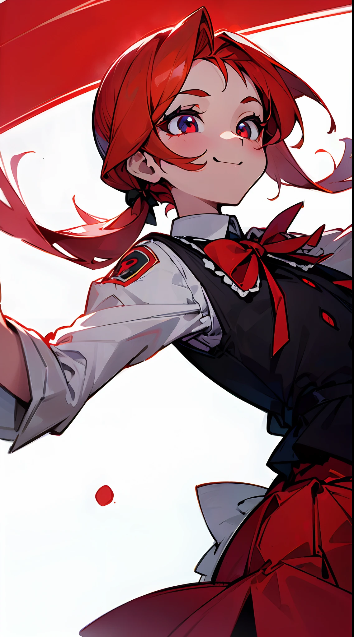 (Hyper super ultra detallado pieza perfecta), illustration, Obra maestra, muy fino 8K CG, (girlish, Butchery, cana, Ojos rojos ,Lindo, sonrisa aterradora, Llevar uniforme escolar, brazo de sangre, cola de sangre), ojos brillantes, (horror \(tema\), (((fondo plano))), Fondo simple,