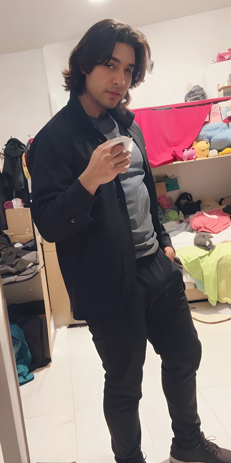 big bulge, somewhat chubby, add underwear on floor