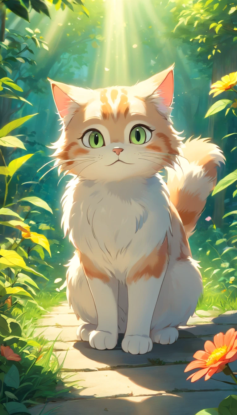 (top-quality,4K,8K,A high resolution,tmasterpiece:1.2),ultra - detailed,(Realist,Photorealist,Photorealist:1.37),Beautiful fece,A detailed eye,Detailed lips,The is very detailed,Beautiful fece,Naughty cat in the garden,brightened light,brightened light,magic lighting,Cute 3d rendering,Beautiful artwork,Bright lights,Amazingly bright light,beautiful digital art,adorable digital art,Cute cat,Capricious cat,Charming bright light,Captivating digital art,Beautiful and shiny creatures,Cute whimsical cat,Magic scene The cat's paws are raised