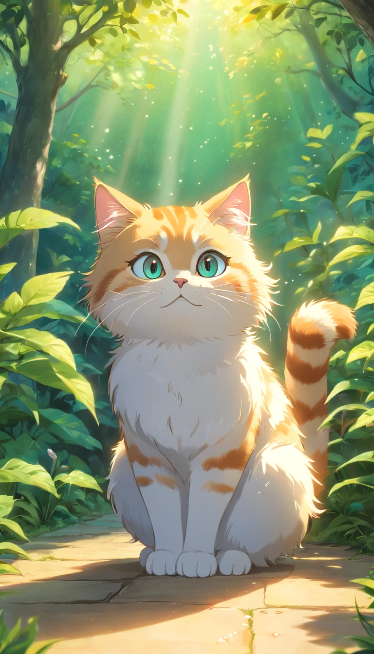 (top-quality,4K,8K,A high resolution,tmasterpiece:1.2),ultra - detailed,(Realist,Photorealist,Photorealist:1.37),Beautiful fece,A detailed eye,Detailed lips,The is very detailed,Beautiful fece,Naughty cat in the garden,brightened light,brightened light,magic lighting,Cute 3d rendering,Beautiful artwork,Bright lights,Amazingly bright light,beautiful digital art,adorable digital art,Cute cat,Capricious cat,Charming bright light,Captivating digital art,Beautiful and shiny creatures,Cute whimsical cat,Magic scene The cat's paws are raised